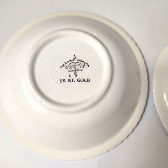 The Harker Pottery Company Courting Couple 2 Small Bowls  6" 22 Kt Gold Trim - Picture 5 of 5